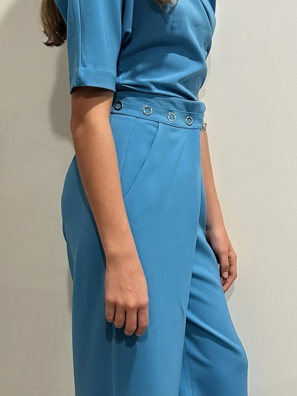 Guess by Marciano Teal Wide-Leg High-Waist Pants with Grommet Waist Two Piece